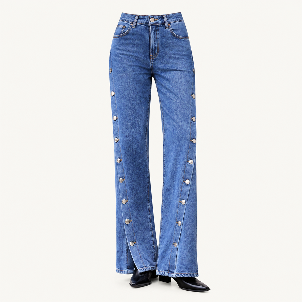 "JEAN NEOMIE" – Wide Leg à détails boutonnés