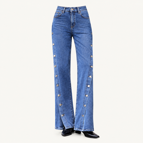"JEAN NEOMIE" – Wide Leg à détails boutonnés