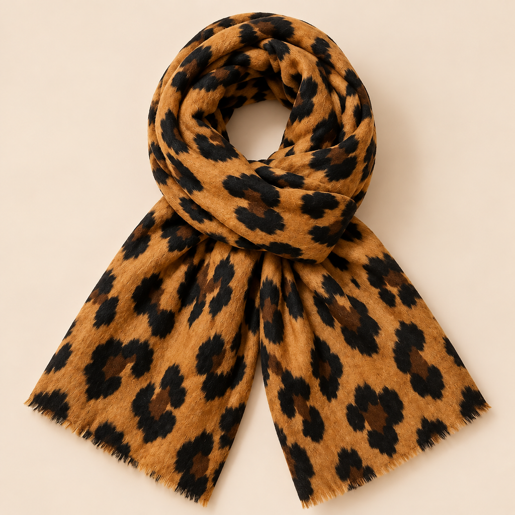 Écharpe Léopard "ALBA" – Camel & Noir
