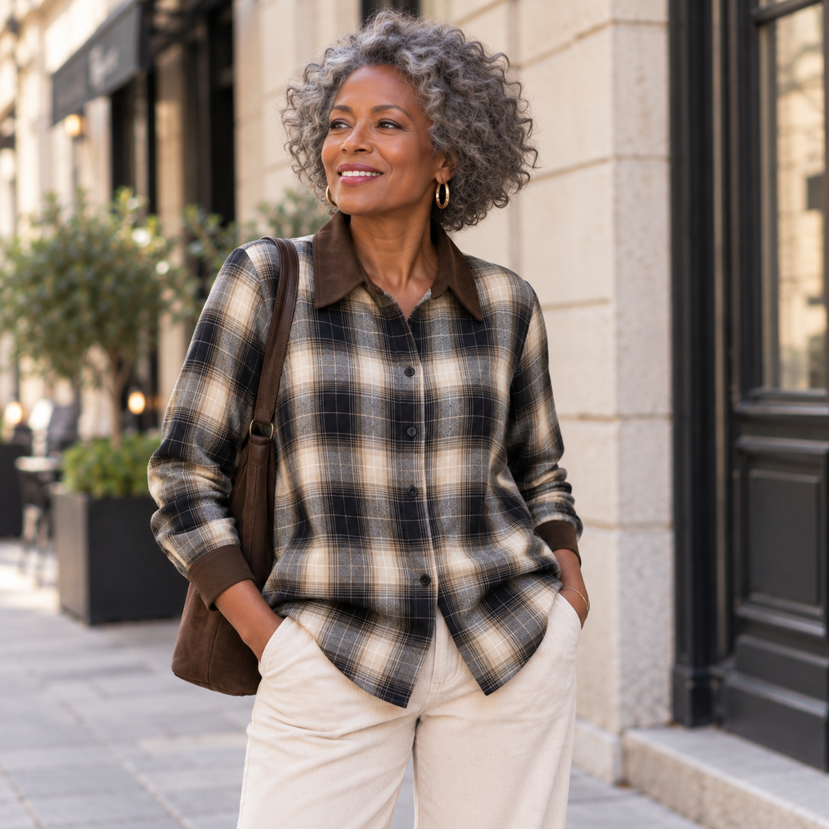 Chemise à carreaux Éloïse – Col contrasté
