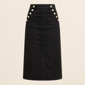 Jupe midi noire Capucine – Boutons dorés