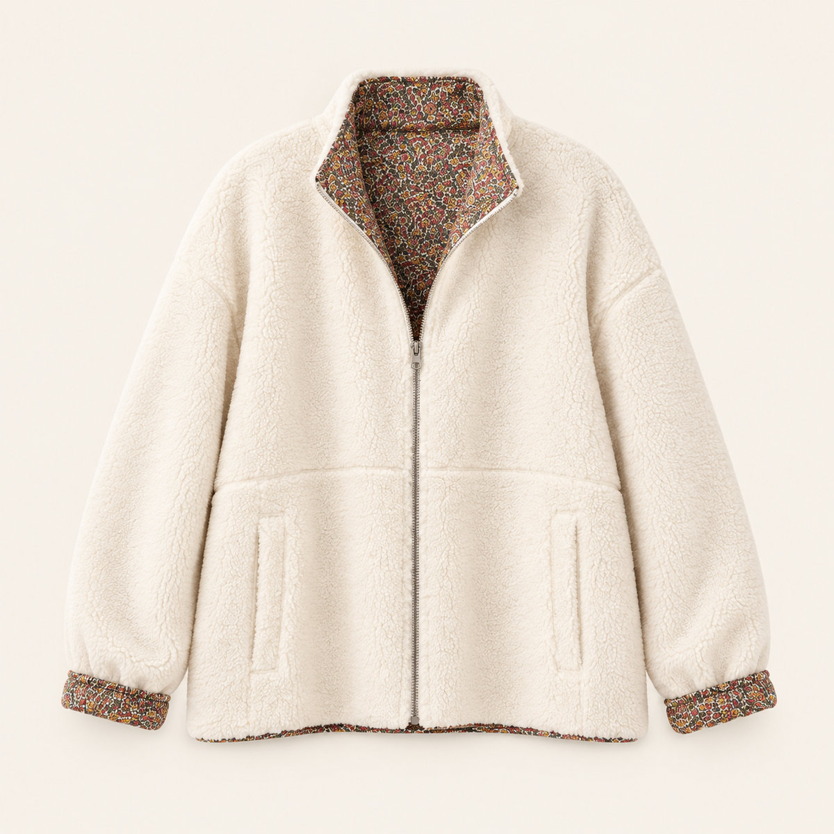 Veste réversible Romy – Sherpa et fleurs Liberty