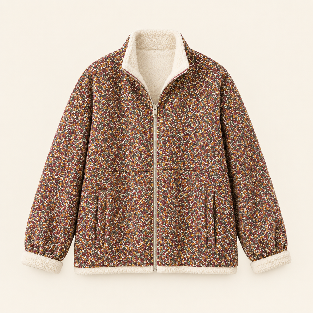 Veste réversible Romy – Sherpa et fleurs Liberty