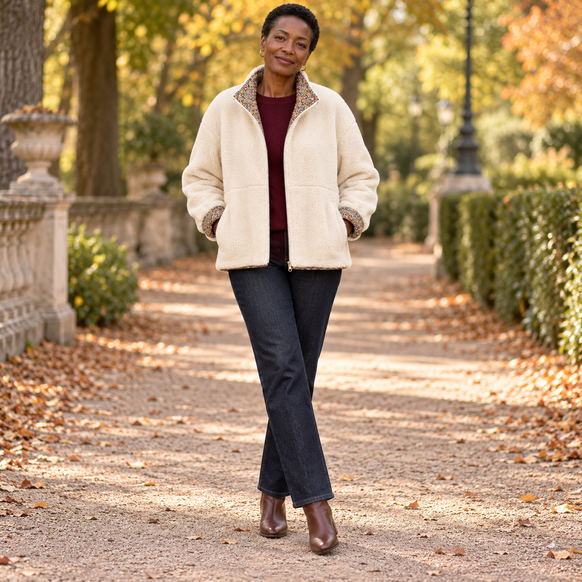 Veste réversible Romy – Sherpa et fleurs Liberty