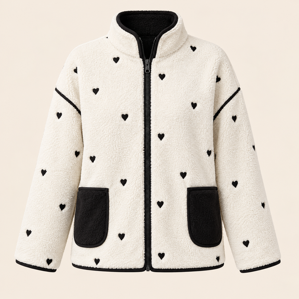 Veste réversible Valentine – Cœurs & sherpa