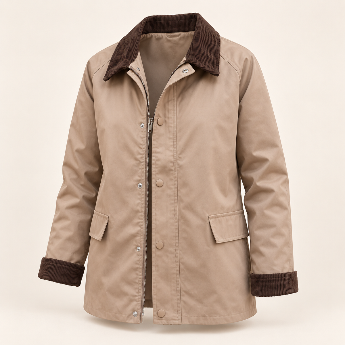 Veste Saharienne Agathe – Beige & Velours Côtelé